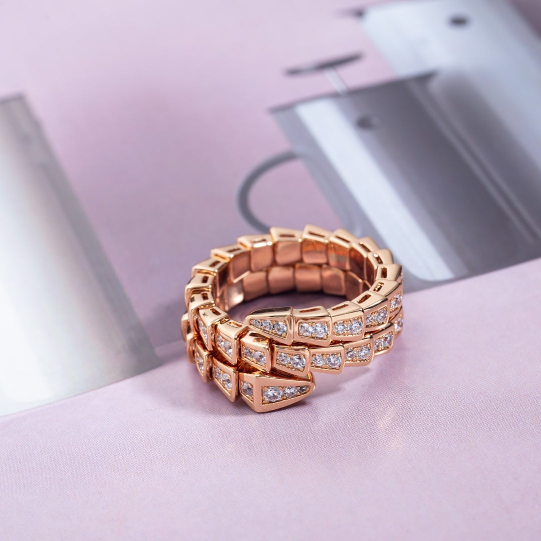 [⭐Glow]SERPENTI RING PINK GOLD DIAMOND DOUBLE ROW