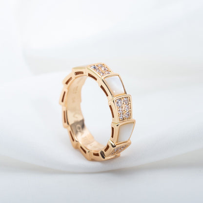 [⭐Glow]SERPENTI RING PINK GOLD MOP DIAMOND PAVED 4MM