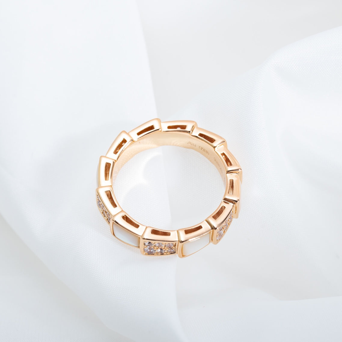 [⭐Glow]SERPENTI RING PINK GOLD MOP DIAMOND PAVED 4MM