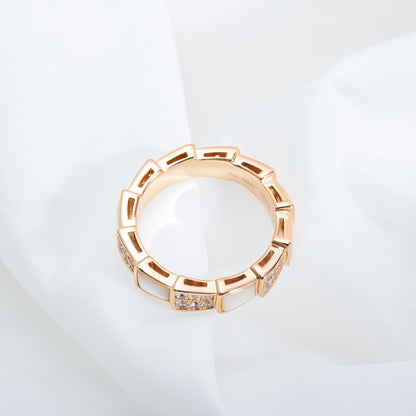[⭐Glow]SERPENTI RING PINK GOLD MOP DIAMOND PAVED 4MM