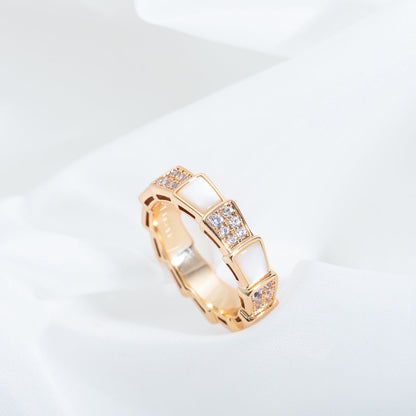 [⭐Glow]SERPENTI RING PINK GOLD MOP DIAMOND PAVED 4MM