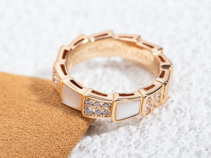 [⭐Glow]SERPENTI RING PINK GOLD MOP DIAMOND PAVED 4MM