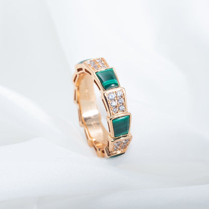 [⭐Glow]SERPENTI RING PINK GOLD MALACHITE DIAMOND PAVED 4MM