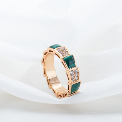 [⭐Glow]SERPENTI RING PINK GOLD MALACHITE DIAMOND PAVED 4MM