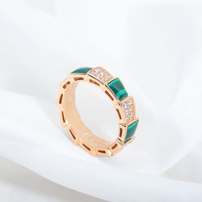 [⭐Glow]SERPENTI RING PINK GOLD MALACHITE DIAMOND PAVED 4MM