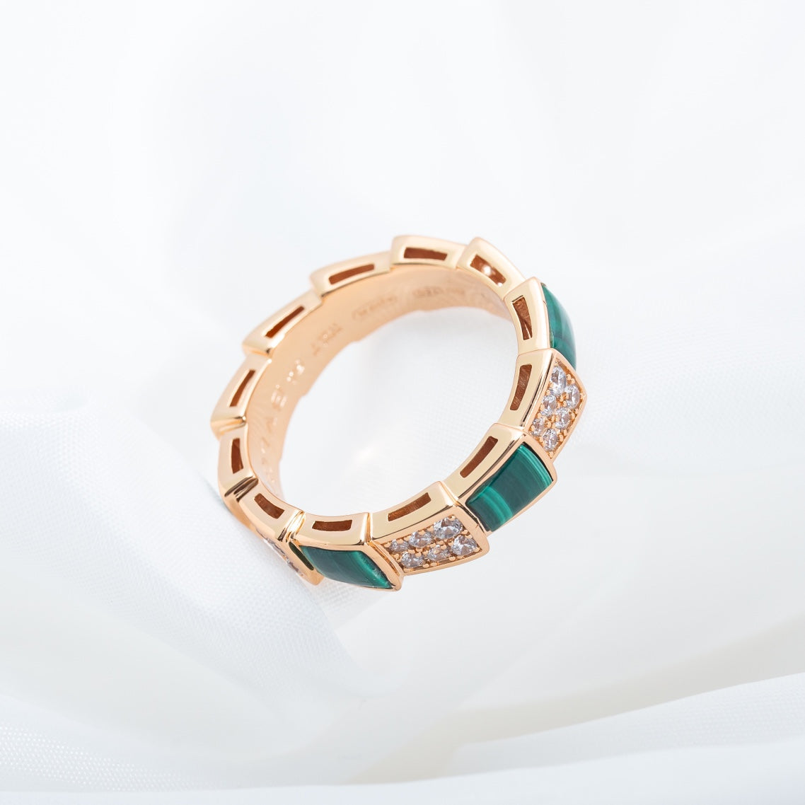 [⭐Glow]SERPENTI RING PINK GOLD MALACHITE DIAMOND PAVED 4MM