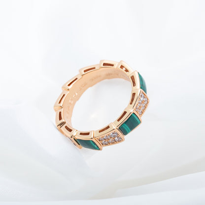 [⭐Glow]SERPENTI RING PINK GOLD MALACHITE DIAMOND PAVED 4MM