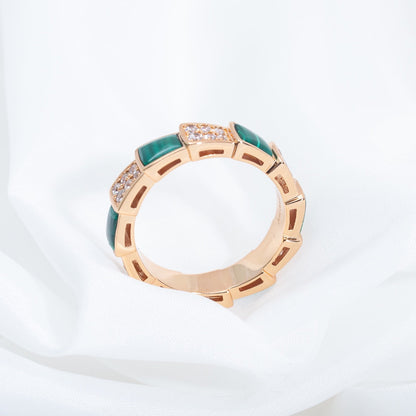 [⭐Glow]SERPENTI RING PINK GOLD MALACHITE DIAMOND PAVED 4MM