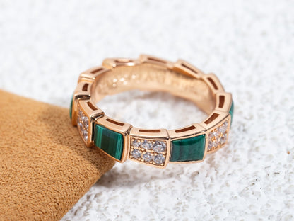 [⭐Glow]SERPENTI RING PINK GOLD MALACHITE DIAMOND PAVED 4MM