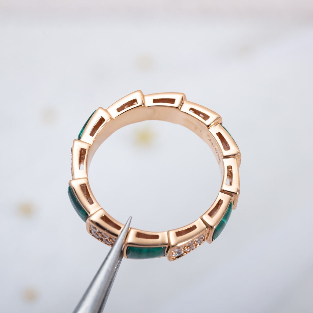 [⭐Glow]SERPENTI RING PINK GOLD MALACHITE DIAMOND PAVED 4MM