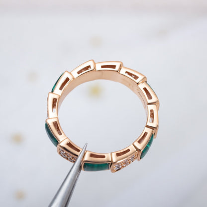 [⭐Glow]SERPENTI RING PINK GOLD MALACHITE DIAMOND PAVED 4MM