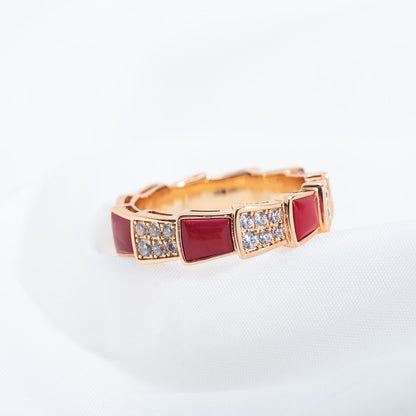 [⭐Glow]SERPENTI RING PINK GOLD CARNELIAN DIAMOND PAVED 4MM