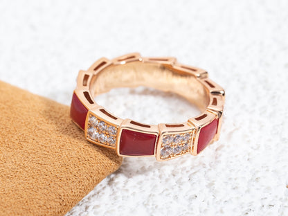 [⭐Glow]SERPENTI RING PINK GOLD CARNELIAN DIAMOND PAVED 4MM