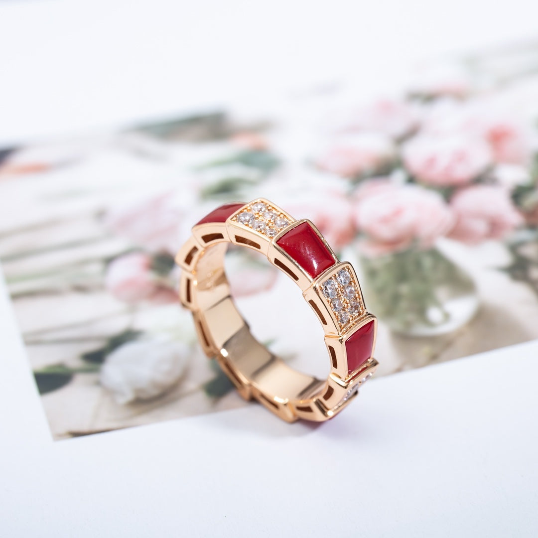 [⭐Glow]SERPENTI RING PINK GOLD CARNELIAN DIAMOND PAVED 4MM