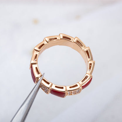 [⭐Glow]SERPENTI RING PINK GOLD CARNELIAN DIAMOND PAVED 4MM