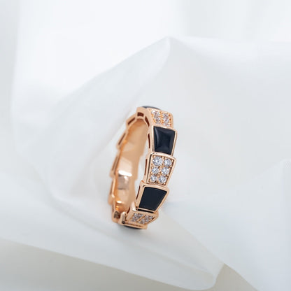 [⭐Glow]SERPENTI RING PINK GOLD BLACK MOP DIAMOND PAVED 4MM