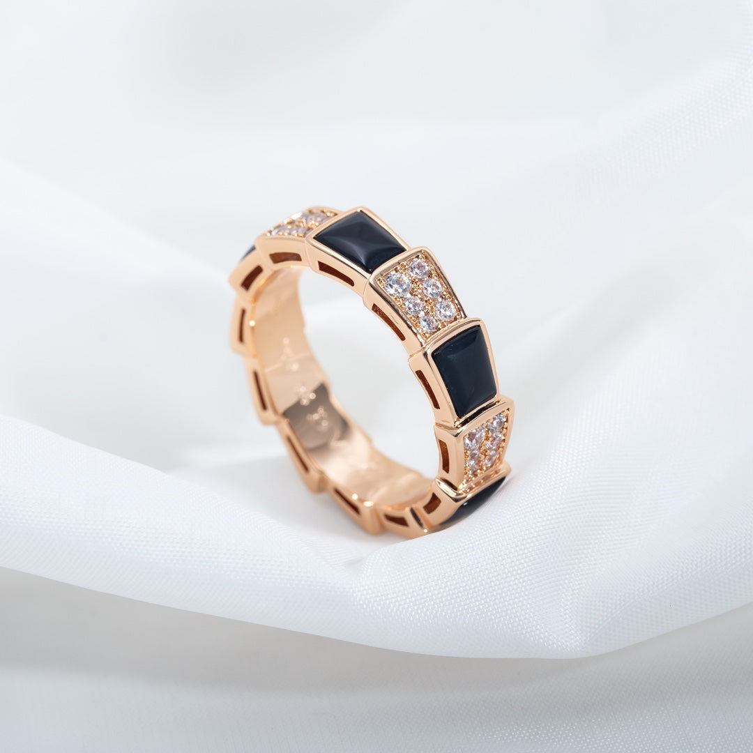 [⭐Glow]SERPENTI RING PINK GOLD BLACK MOP DIAMOND PAVED 4MM