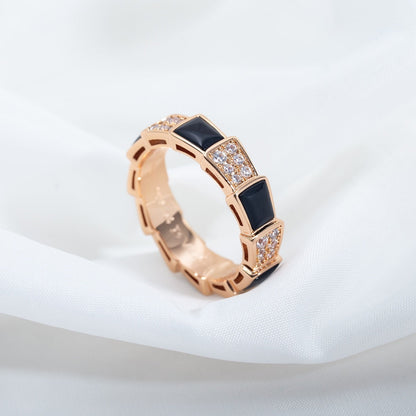 [⭐Glow]SERPENTI RING PINK GOLD BLACK MOP DIAMOND PAVED 4MM