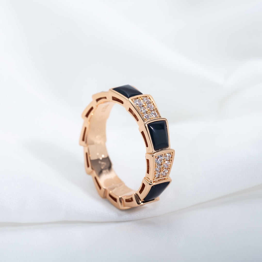 [⭐Glow]SERPENTI RING PINK GOLD BLACK MOP DIAMOND PAVED 4MM