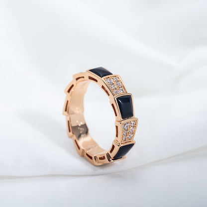 [⭐Glow]SERPENTI RING PINK GOLD BLACK MOP DIAMOND PAVED 4MM