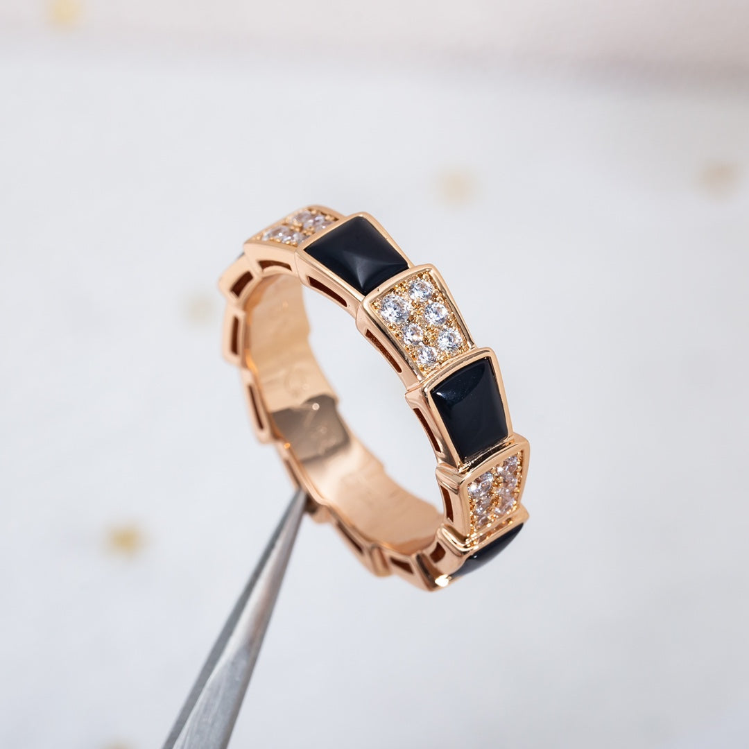 [⭐Glow]SERPENTI RING PINK GOLD BLACK MOP DIAMOND PAVED 4MM