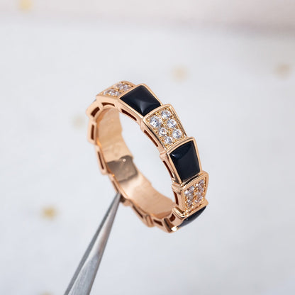 [⭐Glow]SERPENTI RING PINK GOLD BLACK MOP DIAMOND PAVED 4MM