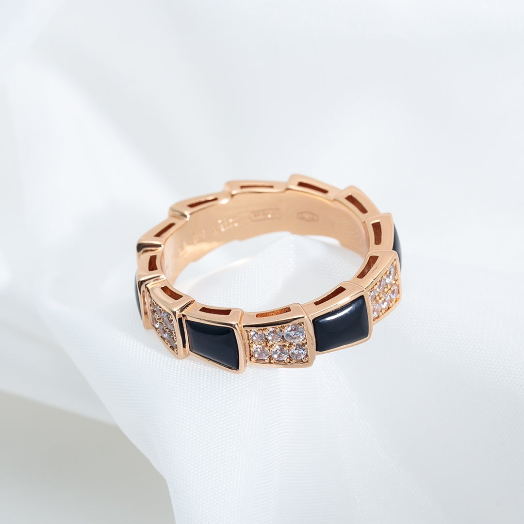[⭐Glow]SERPENTI RING PINK GOLD BLACK MOP DIAMOND PAVED 4MM