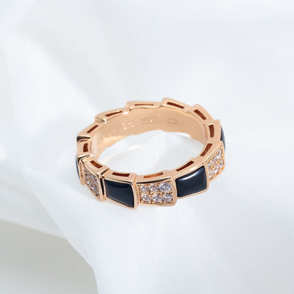 [⭐Glow]SERPENTI RING PINK GOLD BLACK MOP DIAMOND PAVED 4MM