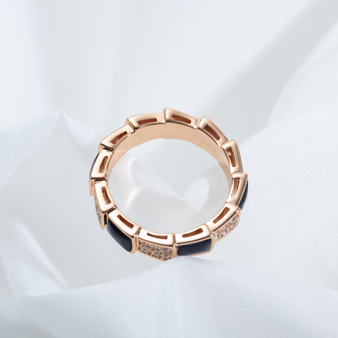 [⭐Glow]SERPENTI RING PINK GOLD BLACK MOP DIAMOND PAVED 4MM