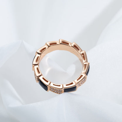 [⭐Glow]SERPENTI RING PINK GOLD BLACK MOP DIAMOND PAVED 4MM