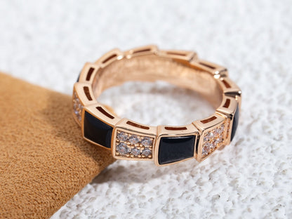 [⭐Glow]SERPENTI RING PINK GOLD BLACK MOP DIAMOND PAVED 4MM