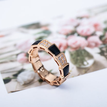 [⭐Glow]SERPENTI RING PINK GOLD BLACK MOP DIAMOND PAVED 4MM