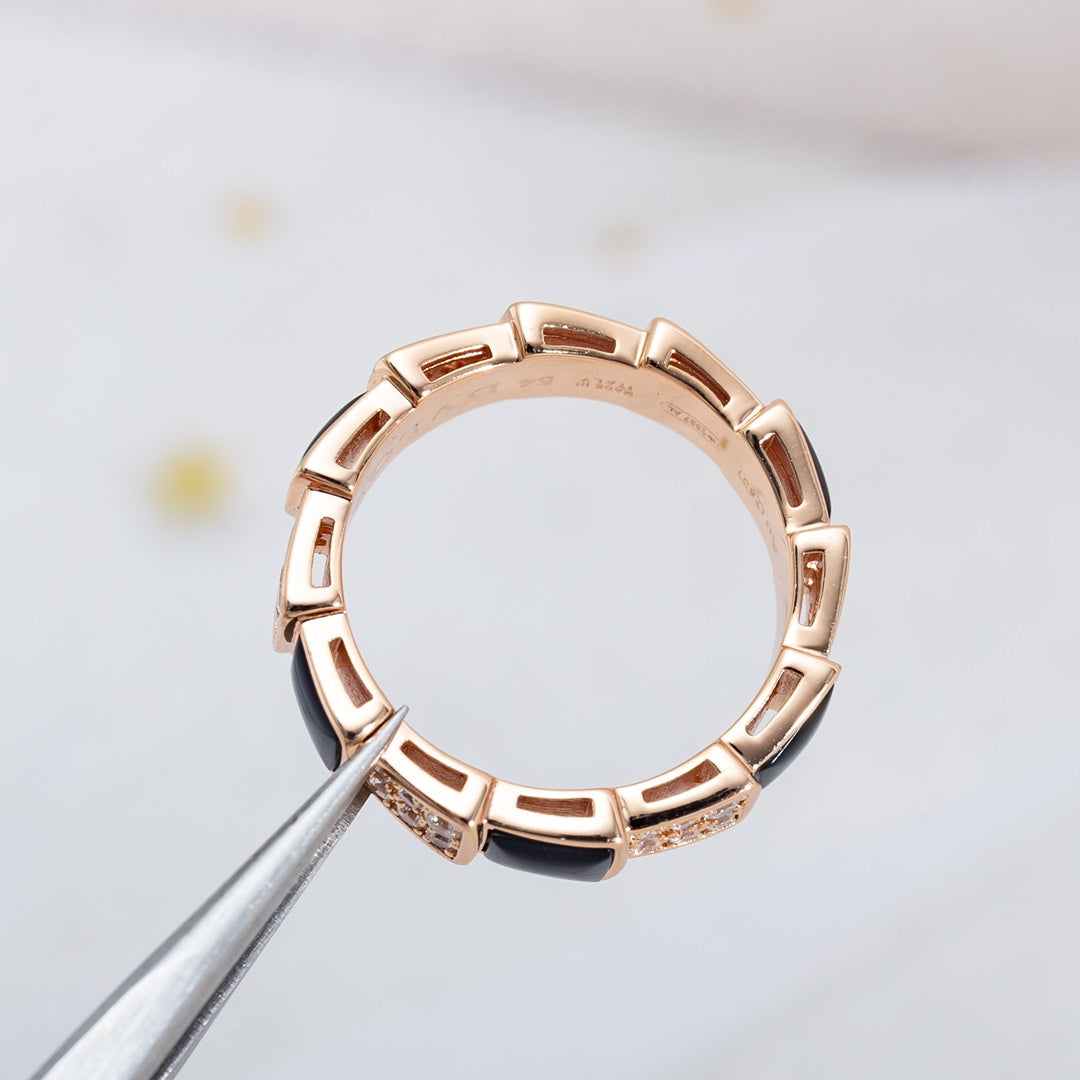 [⭐Glow]SERPENTI RING PINK GOLD BLACK MOP DIAMOND PAVED 4MM