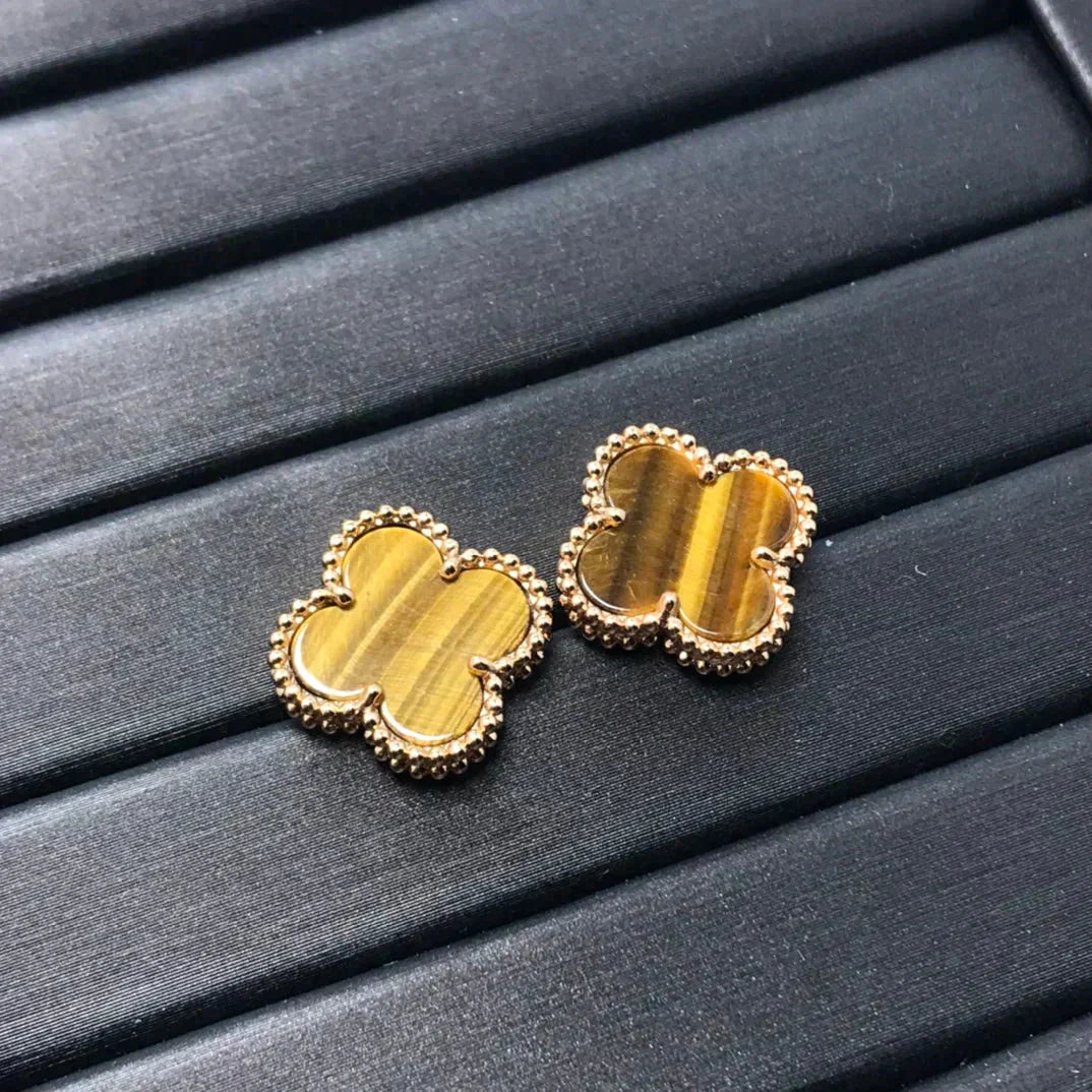 [⭐Glow]CLOVER MEDIUM 1 MOTIFS TIGER EYE EARRINGS