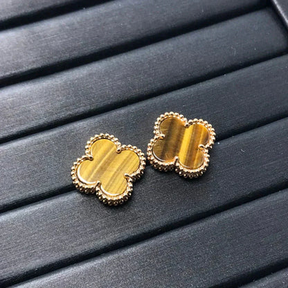 [⭐Glow]CLOVER MEDIUM 1 MOTIFS TIGER EYE EARRINGS