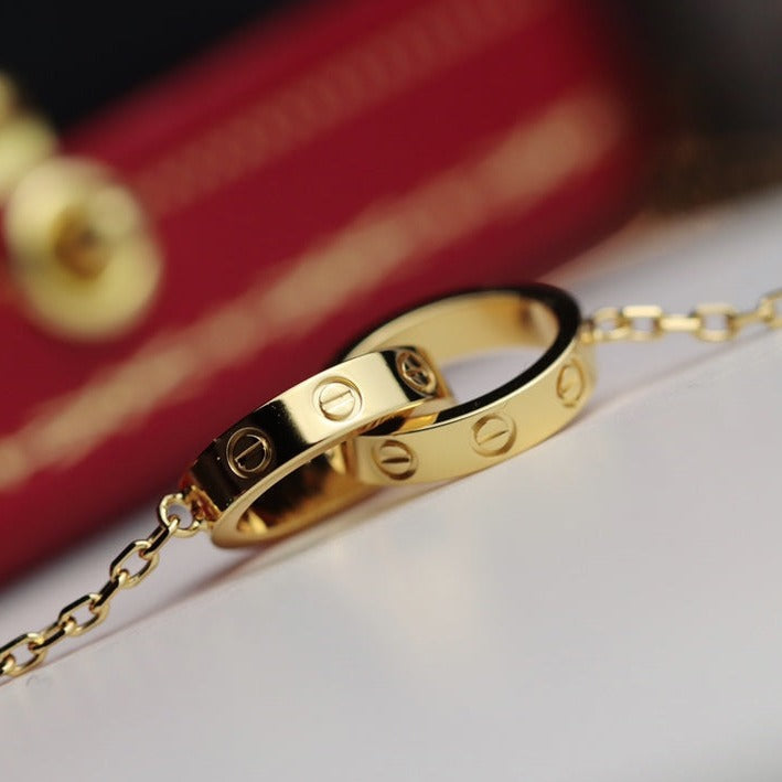 [⭐Glow]LOVE NECKLACE DOUBLE RING GOLD