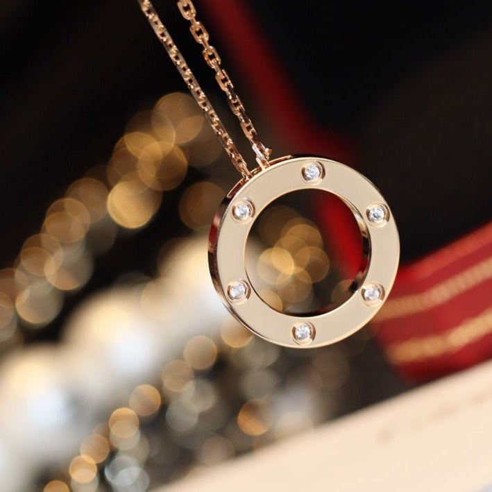 [⭐Glow]LOVE NECKLACE 16MM 6 DIAMONDS PINK GOLD