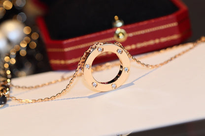 [⭐Glow]LOVE NECKLACE 16MM 6 DIAMONDS PINK GOLD