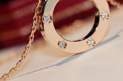 [⭐Glow]LOVE NECKLACE 16MM 6 DIAMONDS PINK GOLD