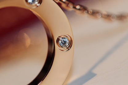 [⭐Glow]LOVE NECKLACE 16MM 6 DIAMONDS PINK GOLD