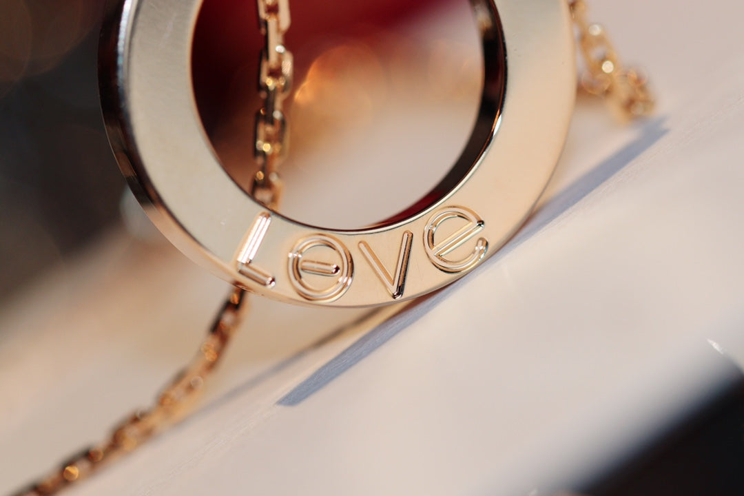 [⭐Glow]LOVE NECKLACE 16MM 6 DIAMONDS PINK GOLD