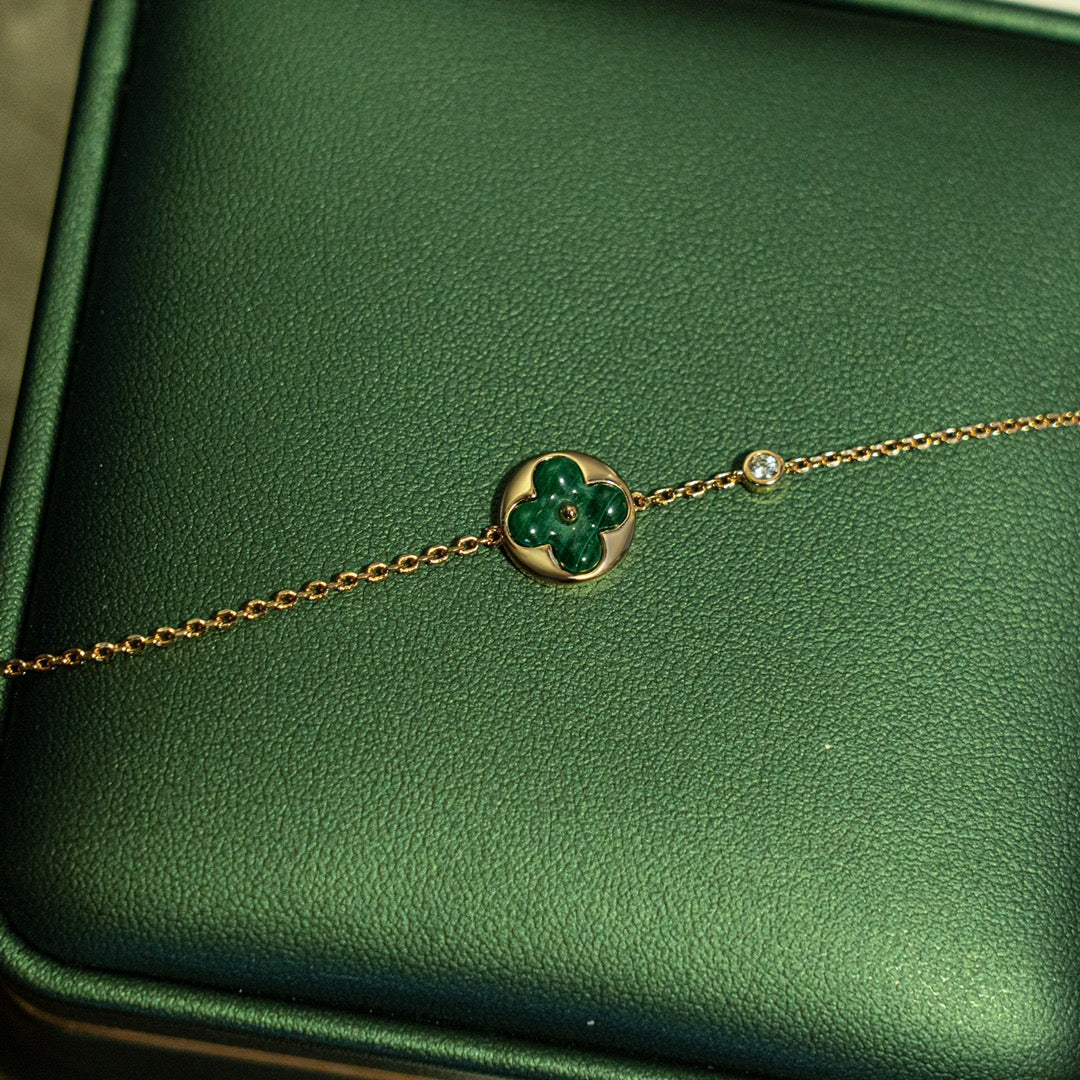 [⭐Glow]SUN MALACHITE 1 DIAMOND PINK GOLD BRACELET