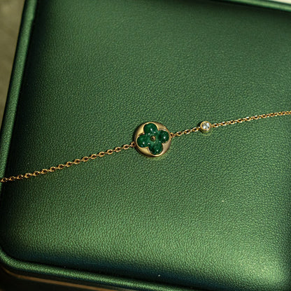 [⭐Glow]SUN MALACHITE 1 DIAMOND PINK GOLD BRACELET