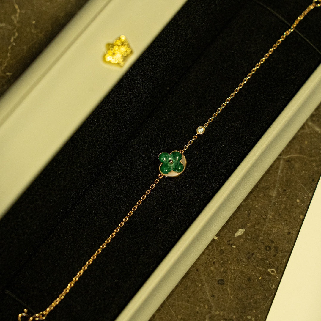 [⭐Glow]SUN MALACHITE 1 DIAMOND PINK GOLD BRACELET
