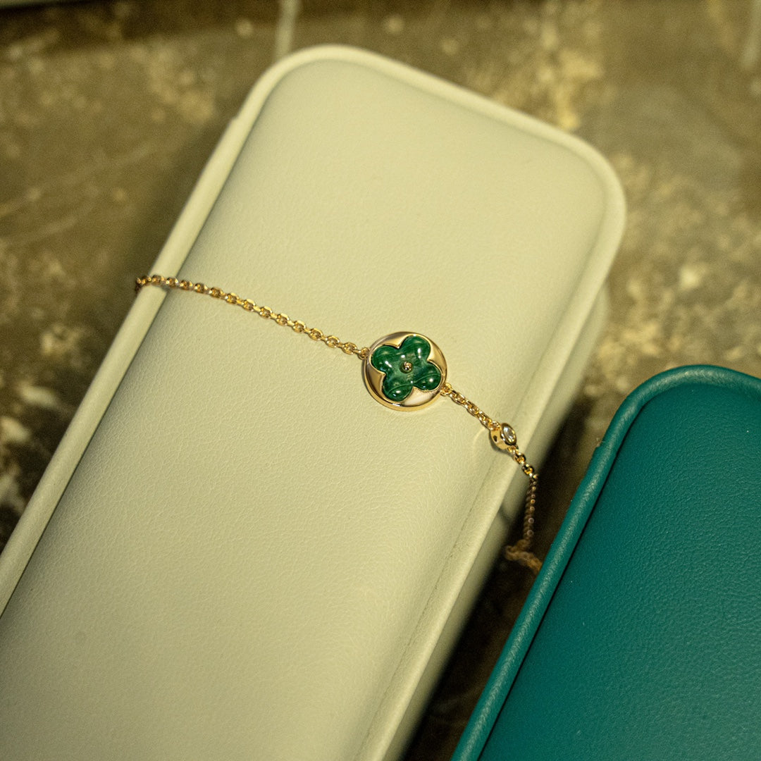 [⭐Glow]SUN MALACHITE 1 DIAMOND PINK GOLD BRACELET