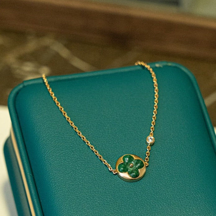 [⭐Glow]SUN MALACHITE 1 DIAMOND PINK GOLD BRACELET