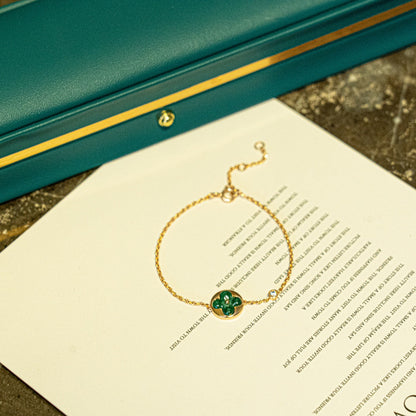 [⭐Glow]SUN MALACHITE 1 DIAMOND PINK GOLD BRACELET