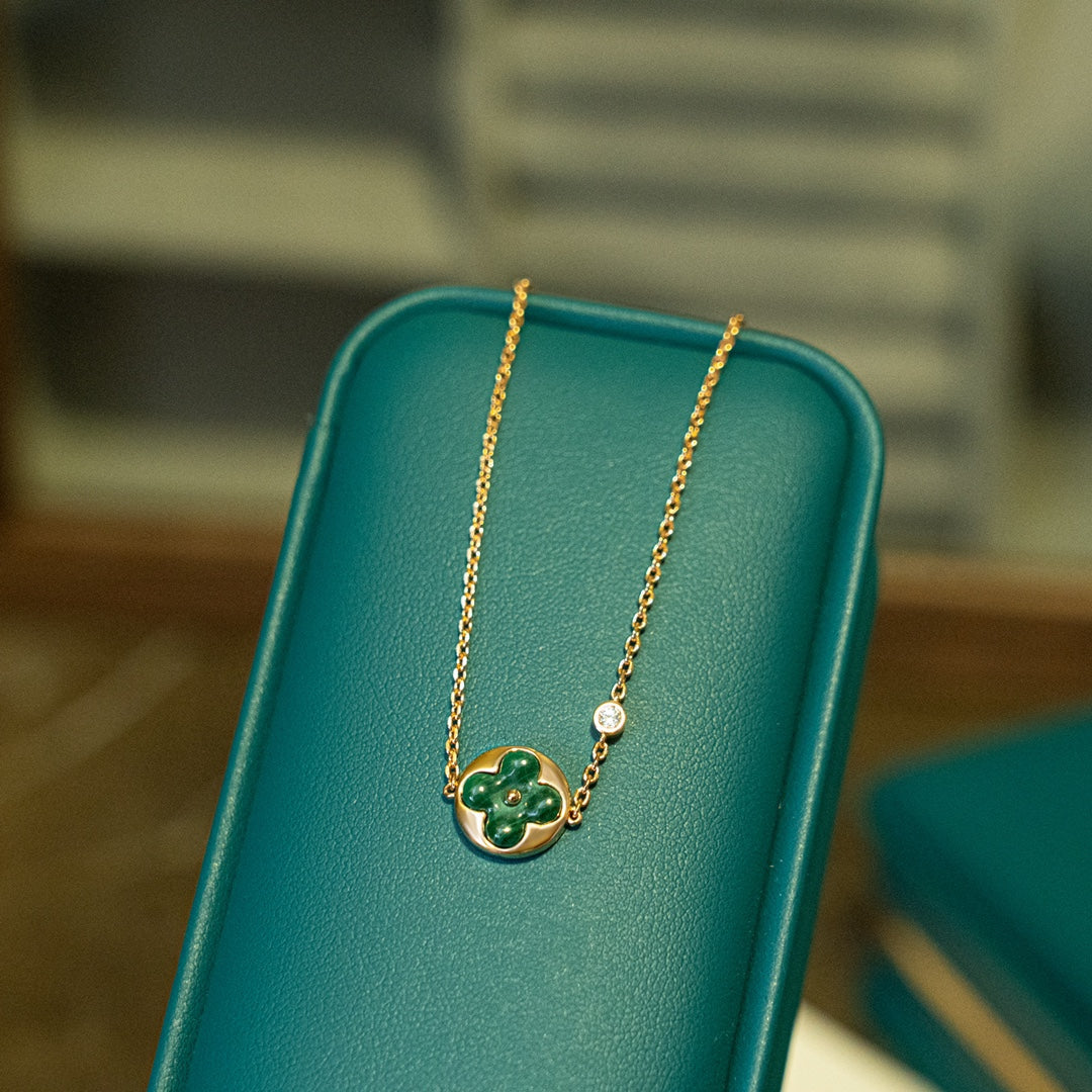 [⭐Glow]SUN MALACHITE 1 DIAMOND PINK GOLD BRACELET