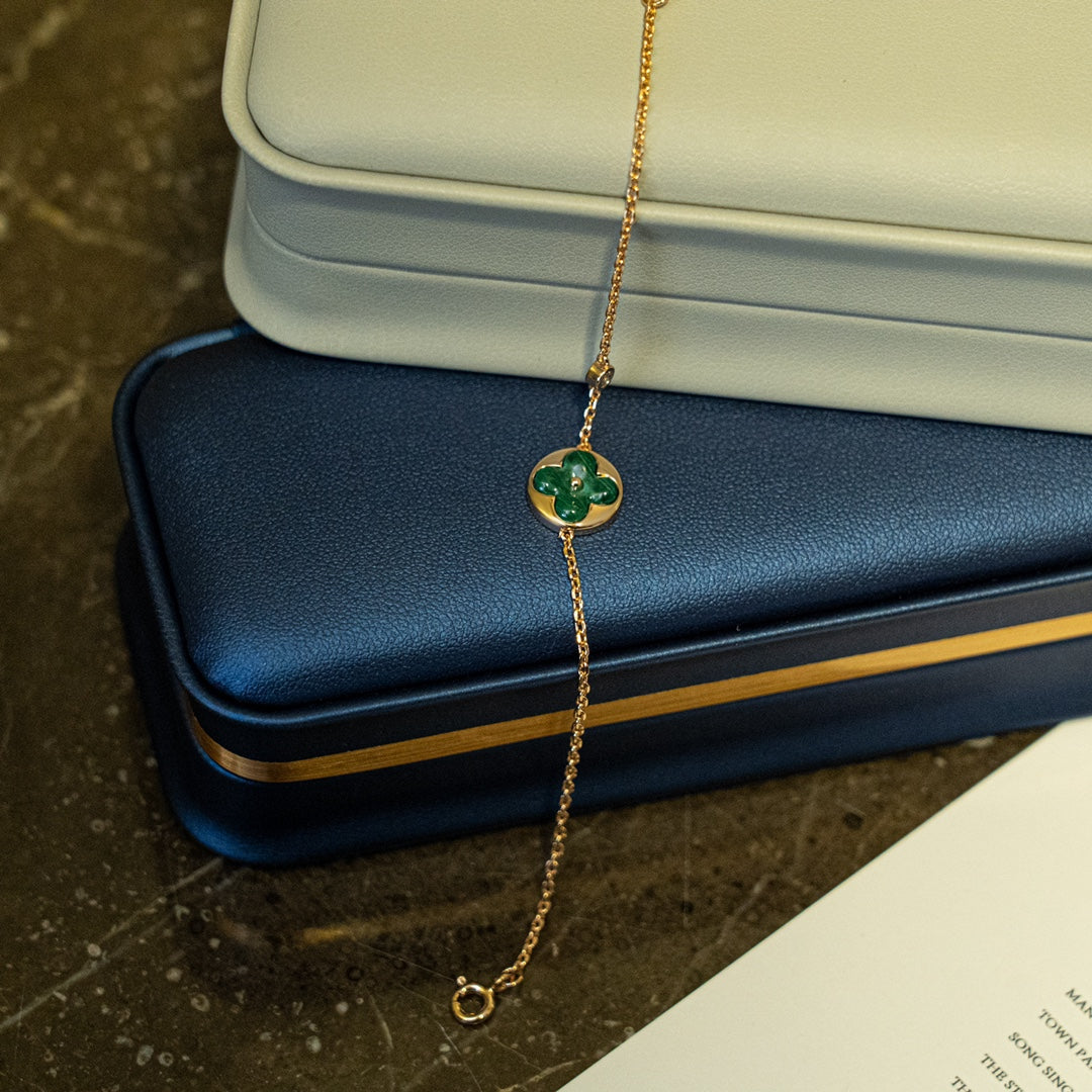 [⭐Glow]SUN MALACHITE 1 DIAMOND PINK GOLD BRACELET