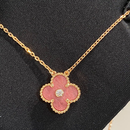 [⭐Glow]CLOVER 15MM DIAMOND RHODONITE NECKLACE